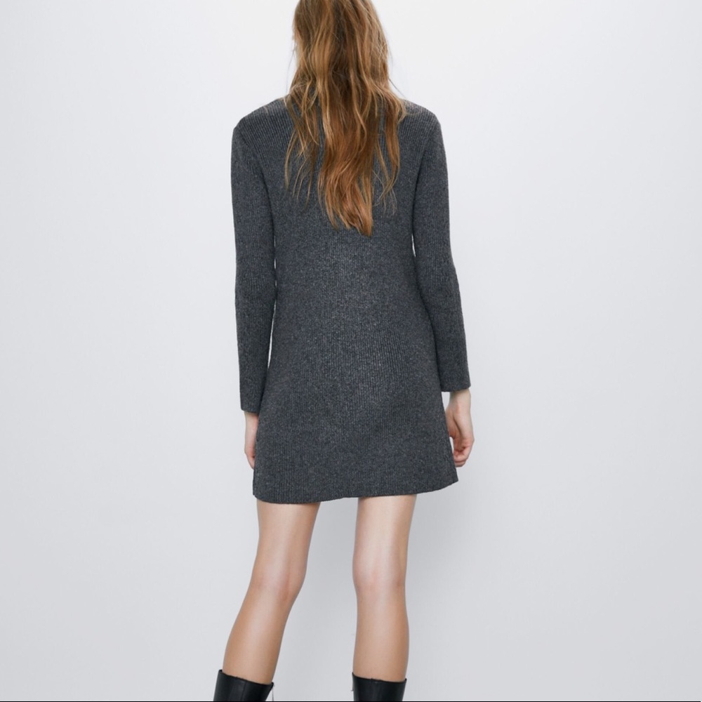 Zara Ribbed Braided Turtleneck Dress Gray Size M - Picture 10 of 12